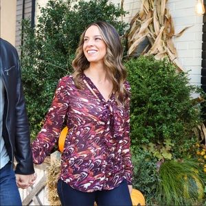 Bebe Patterned Maroon Button Blouse size M